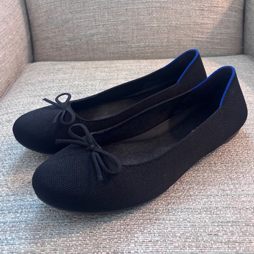 Rothys The Bow Flat Black Solid Round Toe Knit Sh… - image 1